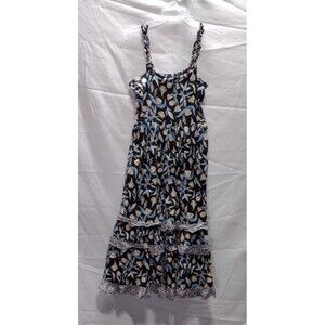 Universal Thread Maxi Tank Dress Medium Sundress Black Floral Ruffle Stretch